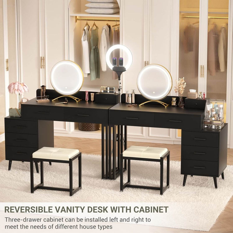 6 Drawers Makeup Vanity Set with Stool and LED Mirror