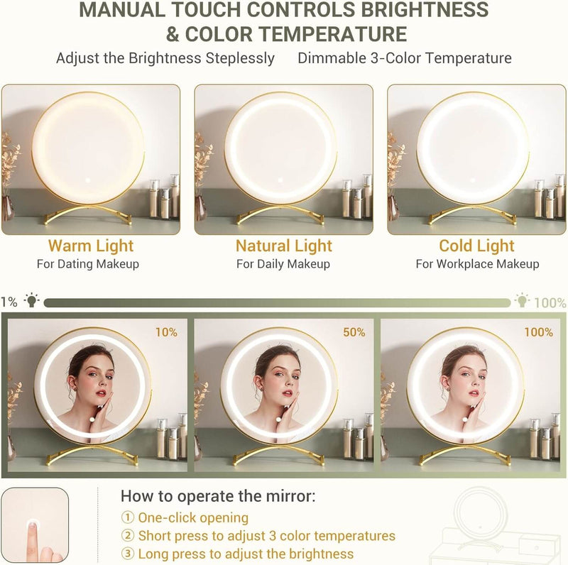 6 Drawers Makeup Vanity Set with Stool and LED Mirror