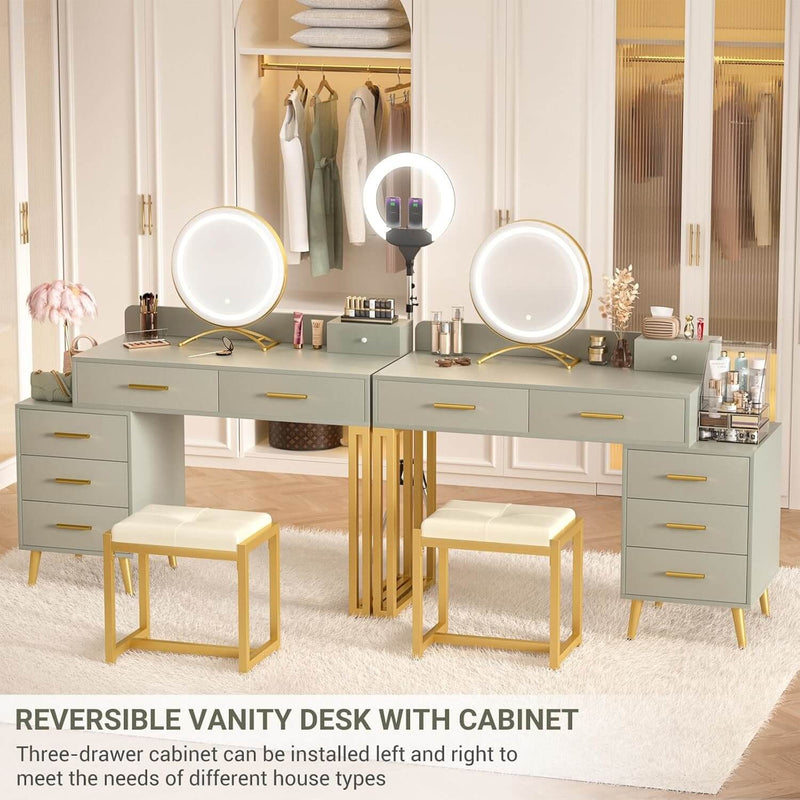 6 Drawers Makeup Vanity Set with Stool and LED Mirror