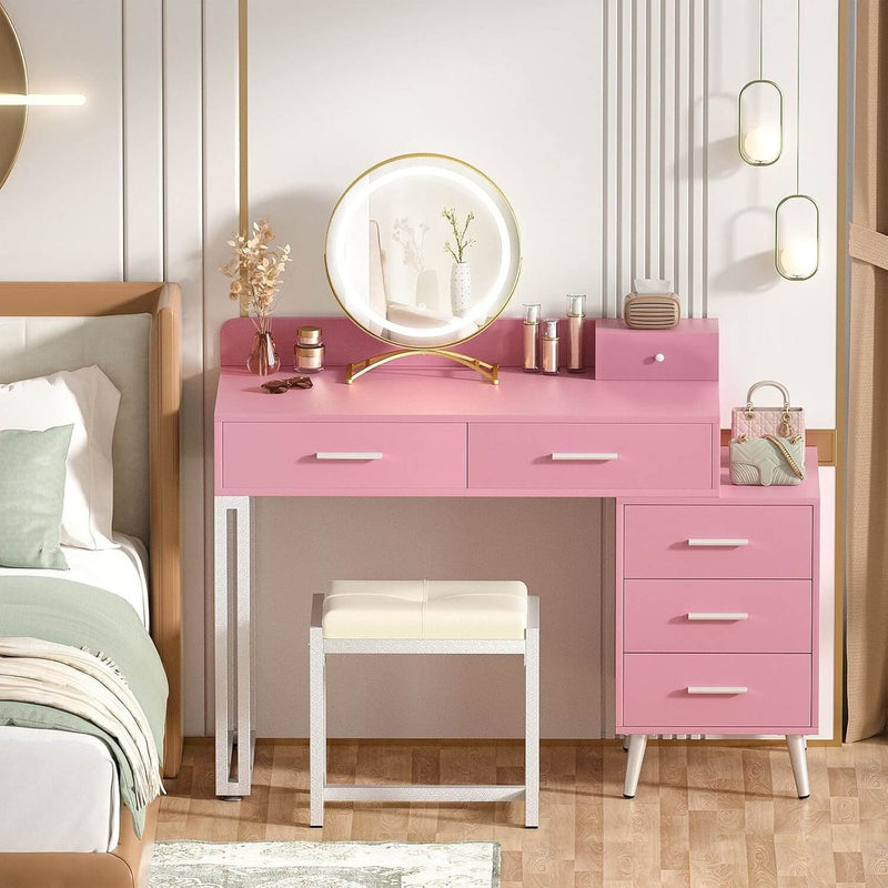 6 Drawers Makeup Vanity Set with Stool and LED Mirror