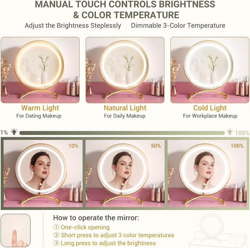 6 Drawers Makeup Vanity Set with Stool and LED Mirror