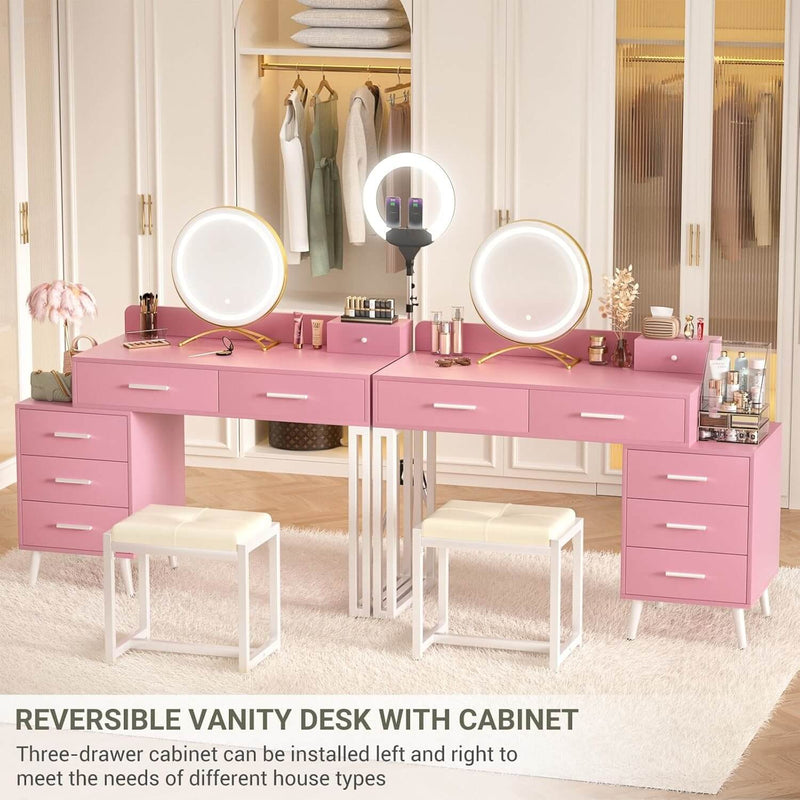 6 Drawers Makeup Vanity Set with Stool and LED Mirror