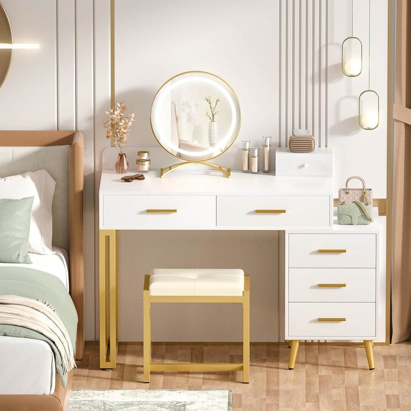 6 Drawers Makeup Vanity Set with Stool and LED Mirror