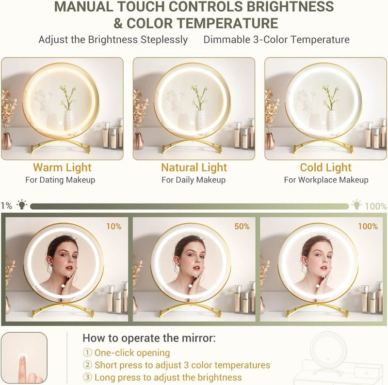 6 Drawers Makeup Vanity Set with Stool and LED Mirror