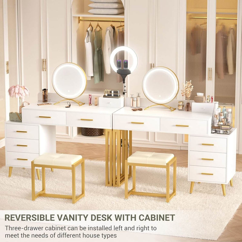 6 Drawers Makeup Vanity Set with Stool and LED Mirror