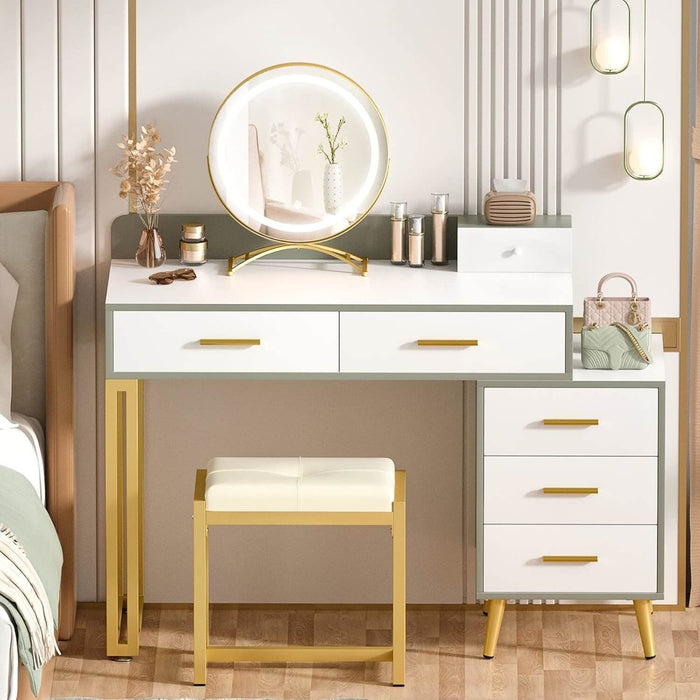 6 Drawers Makeup Vanity Set with Stool and LED Mirror
