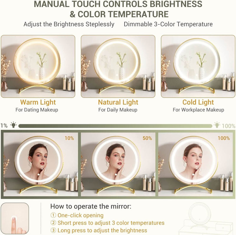 6 Drawers Makeup Vanity Set with Stool and LED Mirror