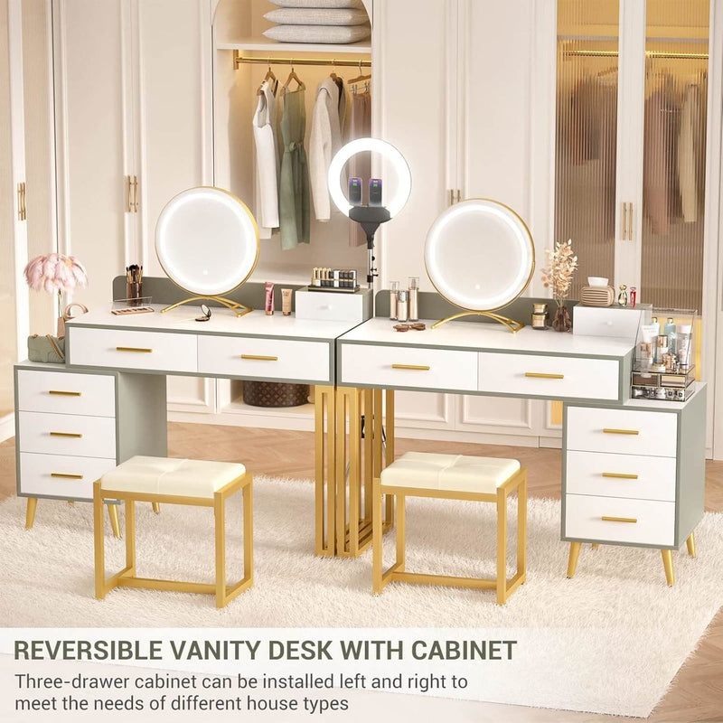 6 Drawers Makeup Vanity Set with Stool and LED Mirror