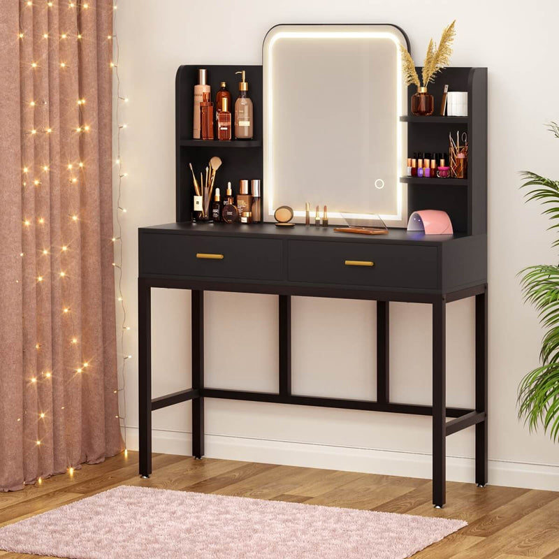 Makeup Vanity with Lighted Mirror and Drawer Storage