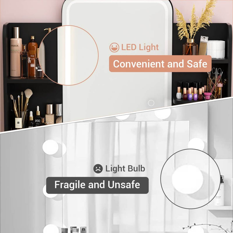 Makeup Vanity with Lighted Mirror and Drawer Storage