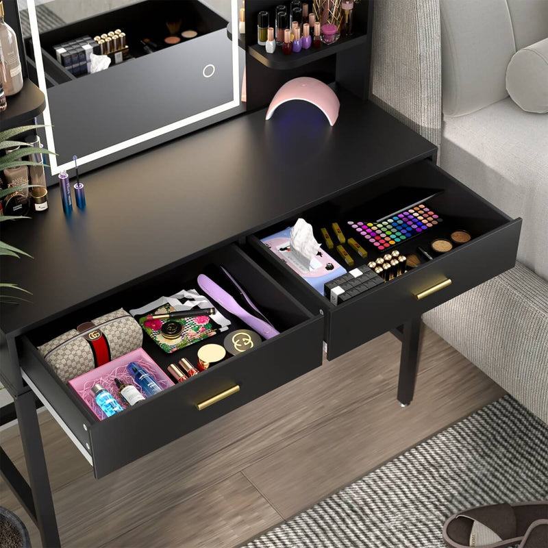 Makeup Vanity with Lighted Mirror and Drawer Storage
