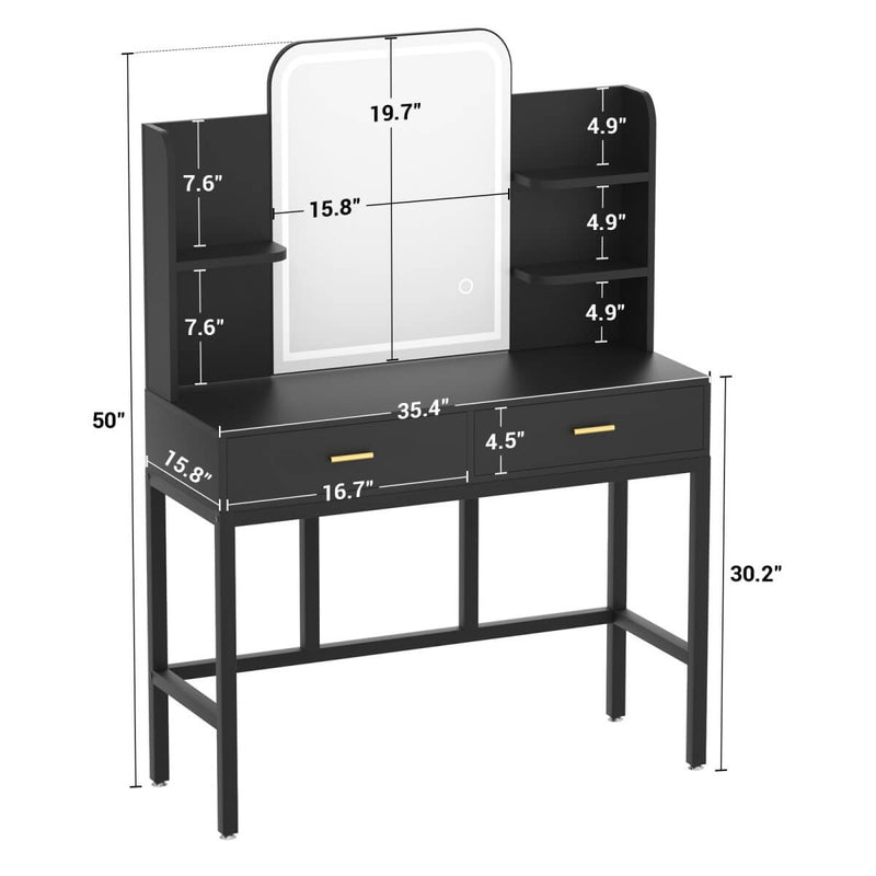Makeup Vanity with Lighted Mirror and Drawer Storage