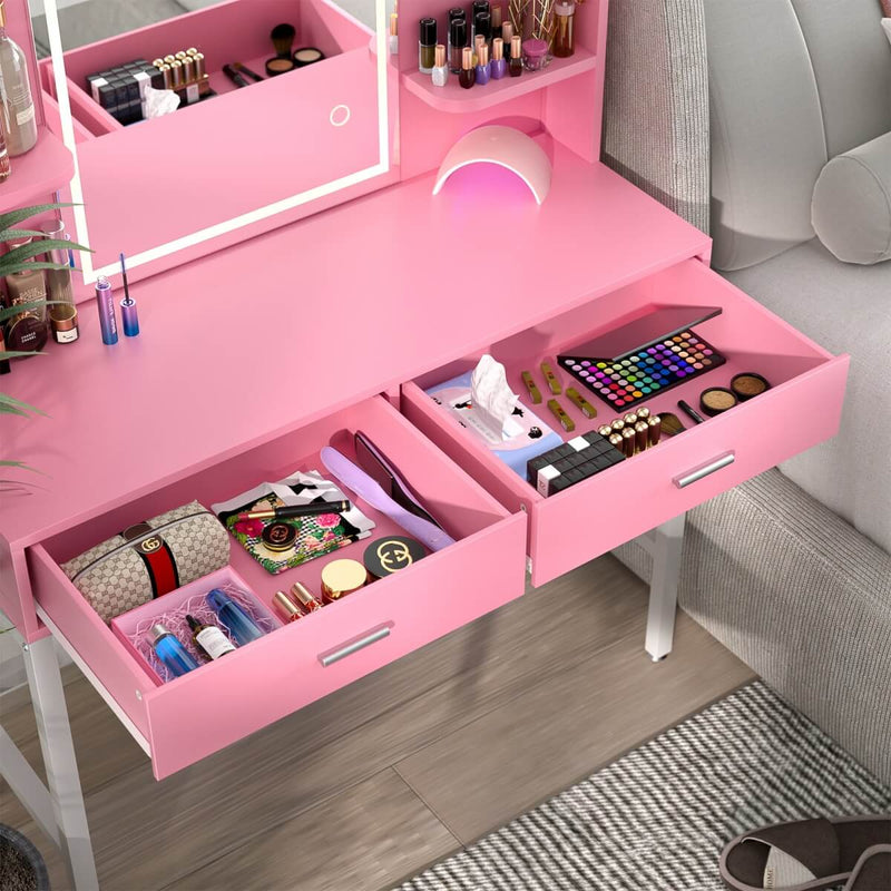 Makeup Vanity with Lighted Mirror and Drawer Storage