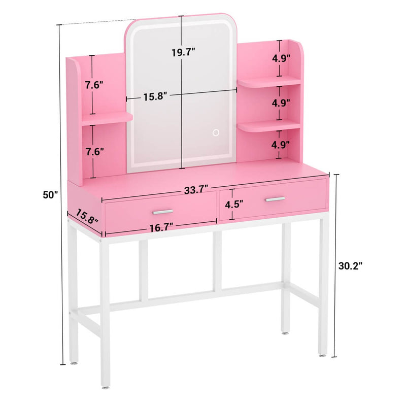 Makeup Vanity with Lighted Mirror and Drawer Storage