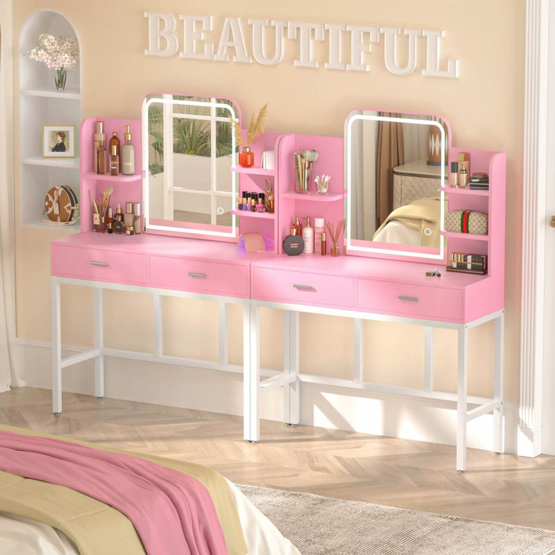 Makeup Vanity with Lighted Mirror and Drawer Storage