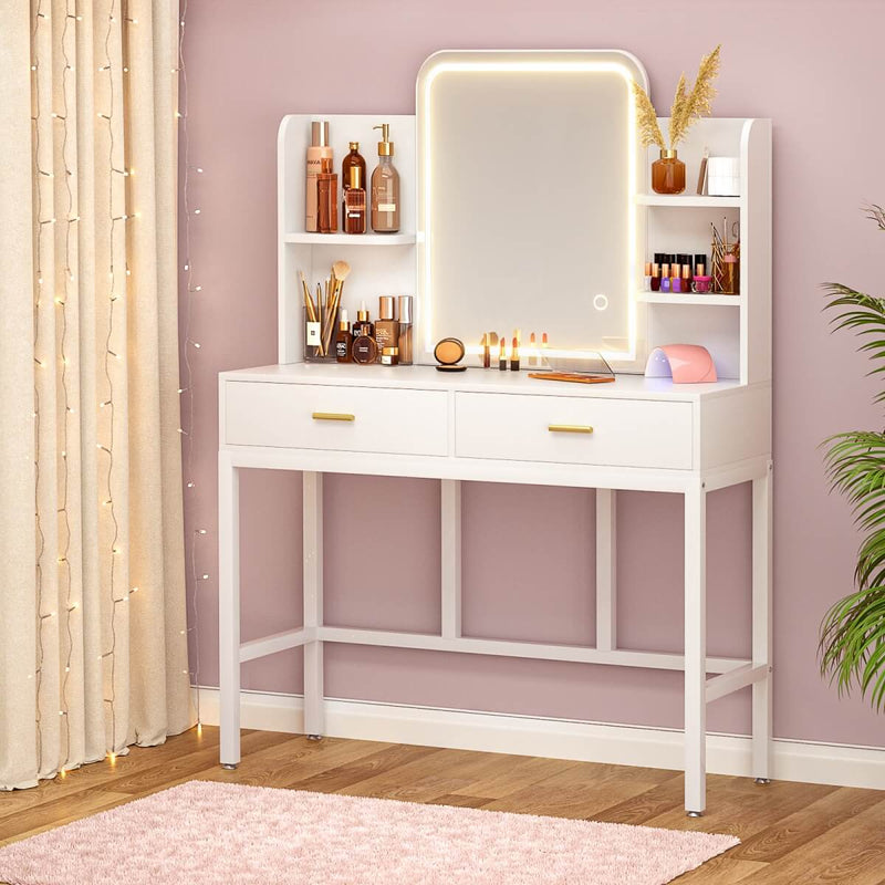 Makeup Vanity with Lighted Mirror and Drawer Storage