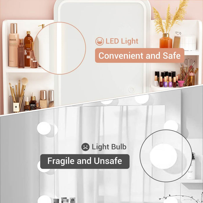 Makeup Vanity with Lighted Mirror and Drawer Storage