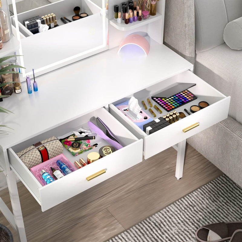 Makeup Vanity with Lighted Mirror and Drawer Storage