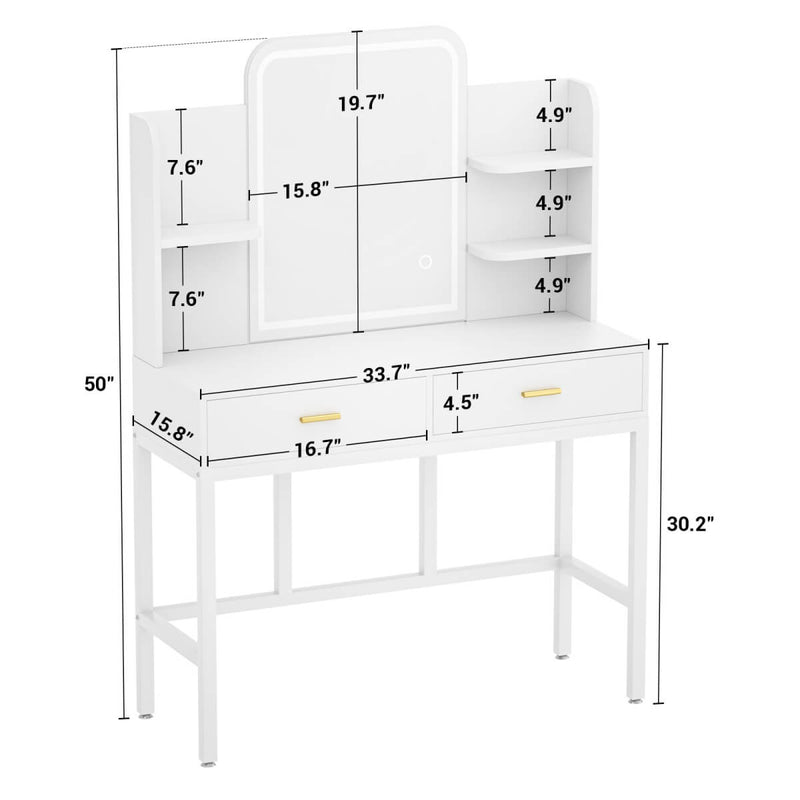 Makeup Vanity with Lighted Mirror and Drawer Storage