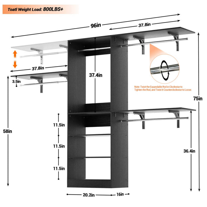 20-96'' W Closet System for Bedroom