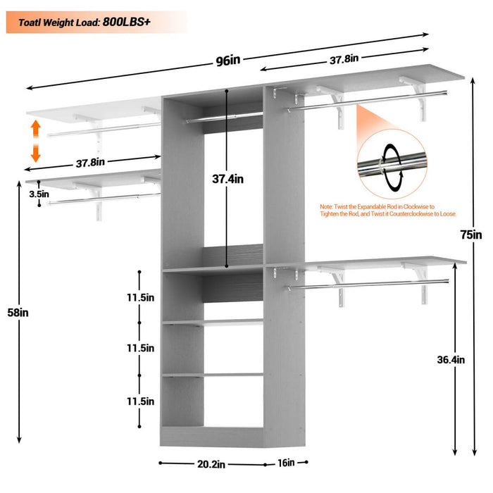 20-96'' W Closet System for Bedroom