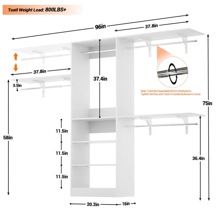 20-96'' W Closet System for Bedroom