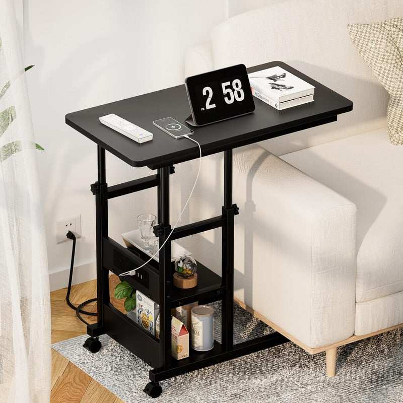Height Adjustable C-Shaped Table with USB Port and Wheels