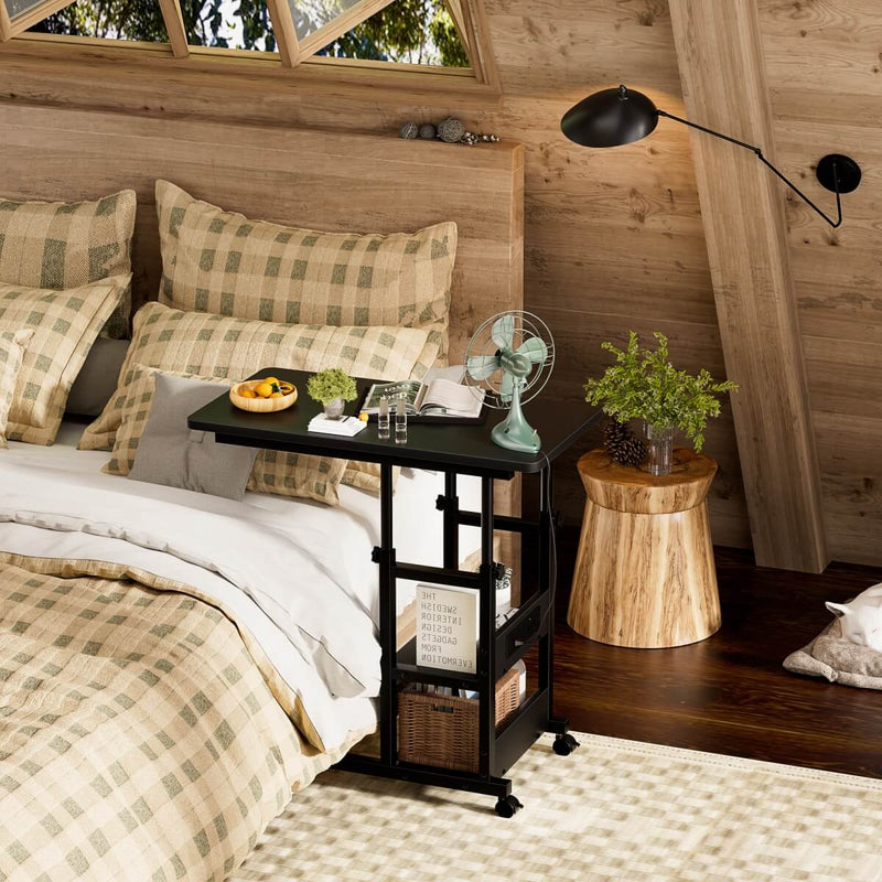 Height Adjustable C-Shaped Table with USB Port and Wheels