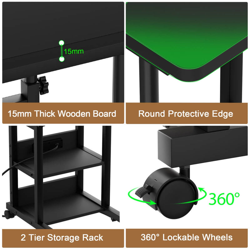 Height Adjustable C-Shaped Table with USB Port and Wheels