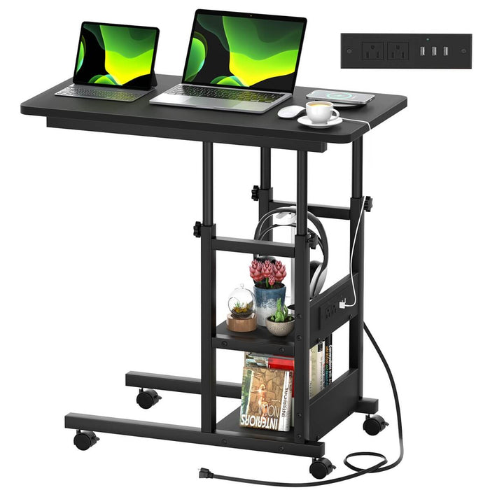 Height Adjustable C-Shaped Table with USB Port and Wheels