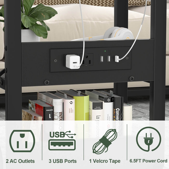 Height Adjustable C-Shaped Table with USB Port and Wheels