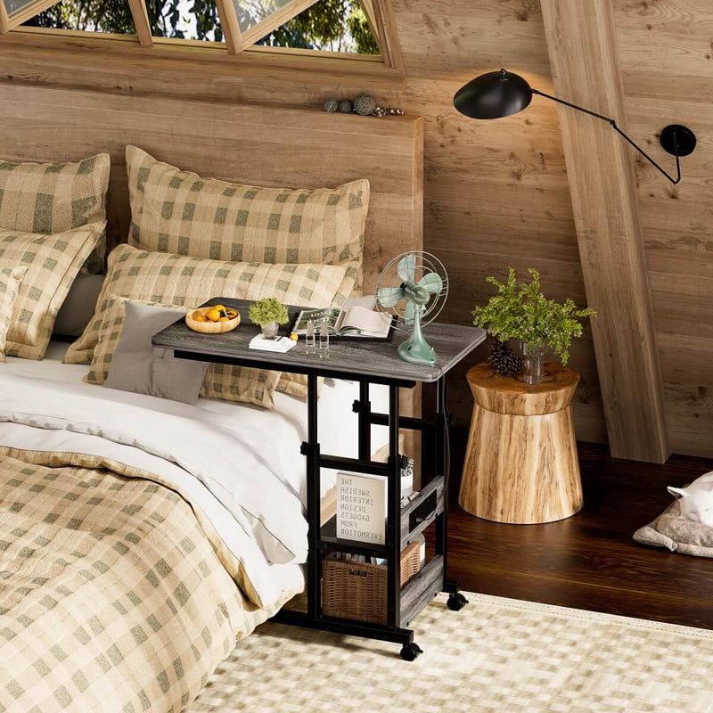 Height Adjustable C-Shaped Table with USB Port and Wheels