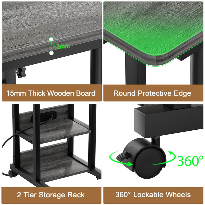 Height Adjustable C-Shaped Table with USB Port and Wheels