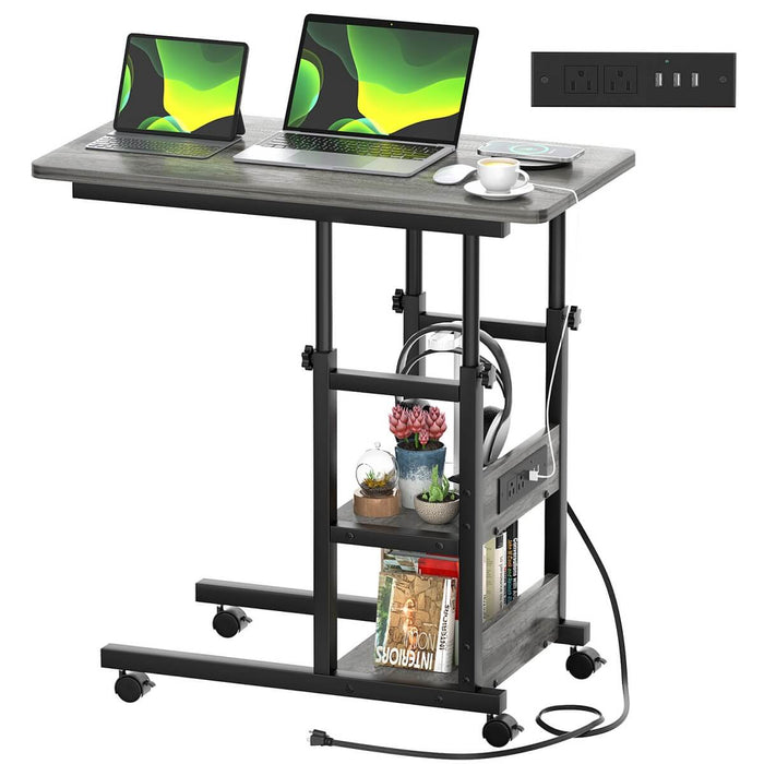 Height Adjustable C-Shaped Table with USB Port and Wheels