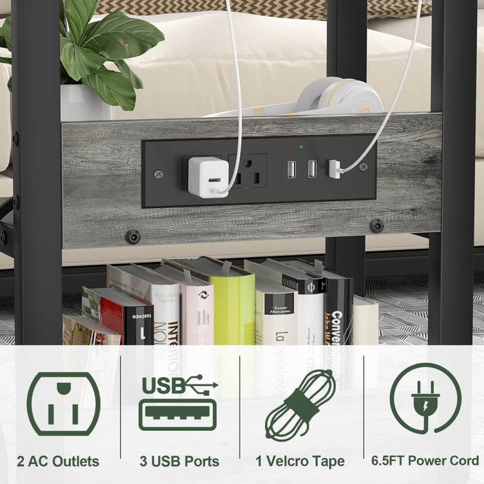 Height Adjustable C-Shaped Table with USB Port and Wheels
