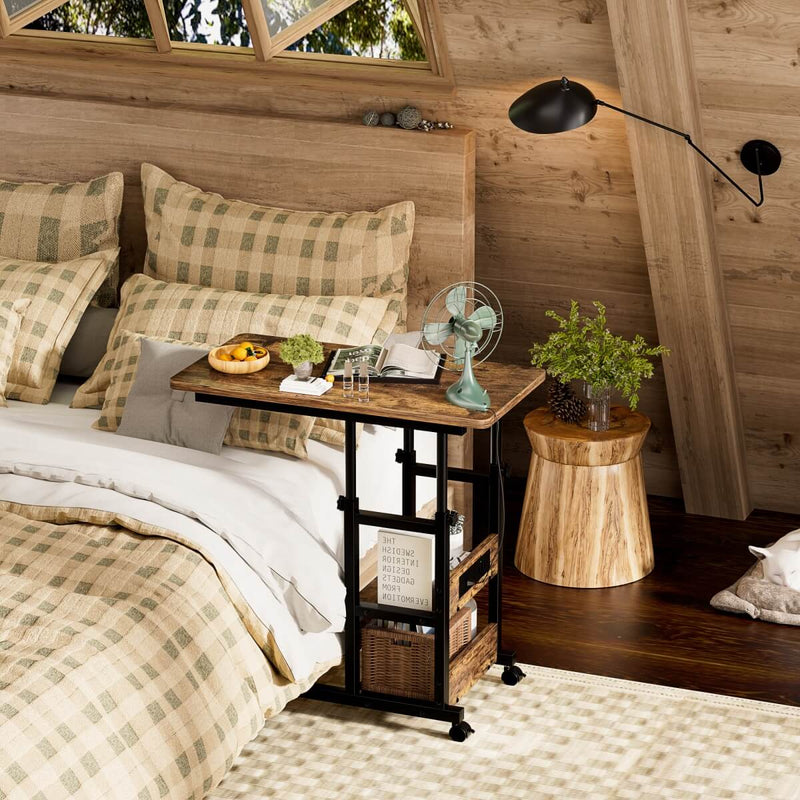 Height Adjustable C-Shaped Table with USB Port and Wheels