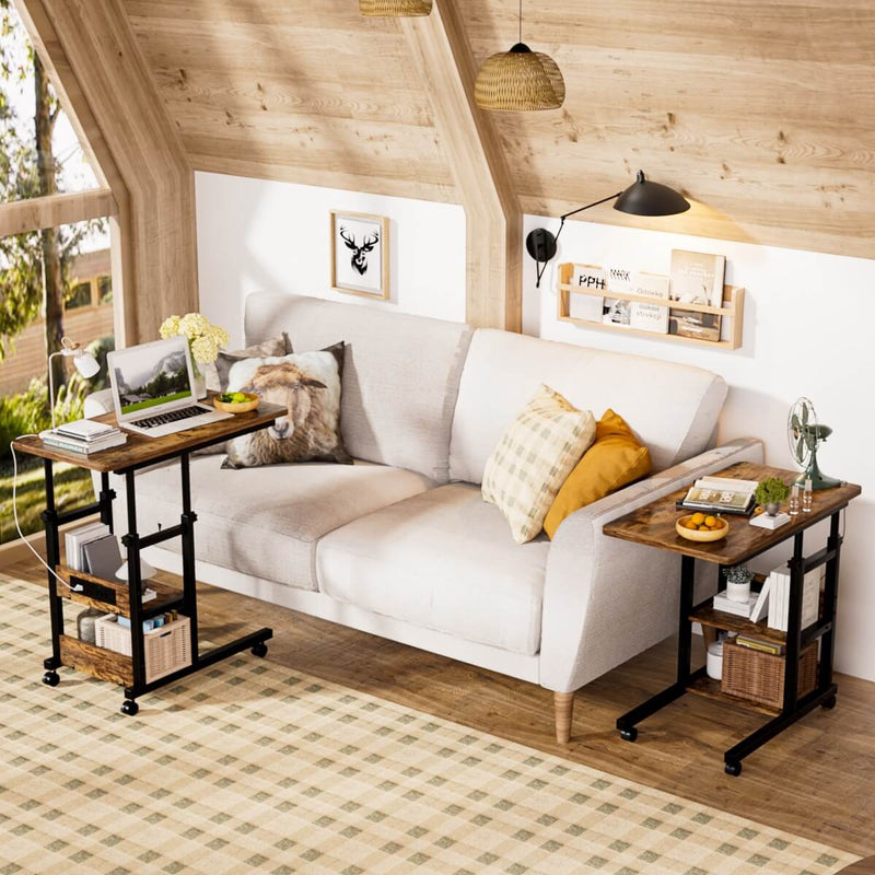 Height Adjustable C-Shaped Table with USB Port and Wheels