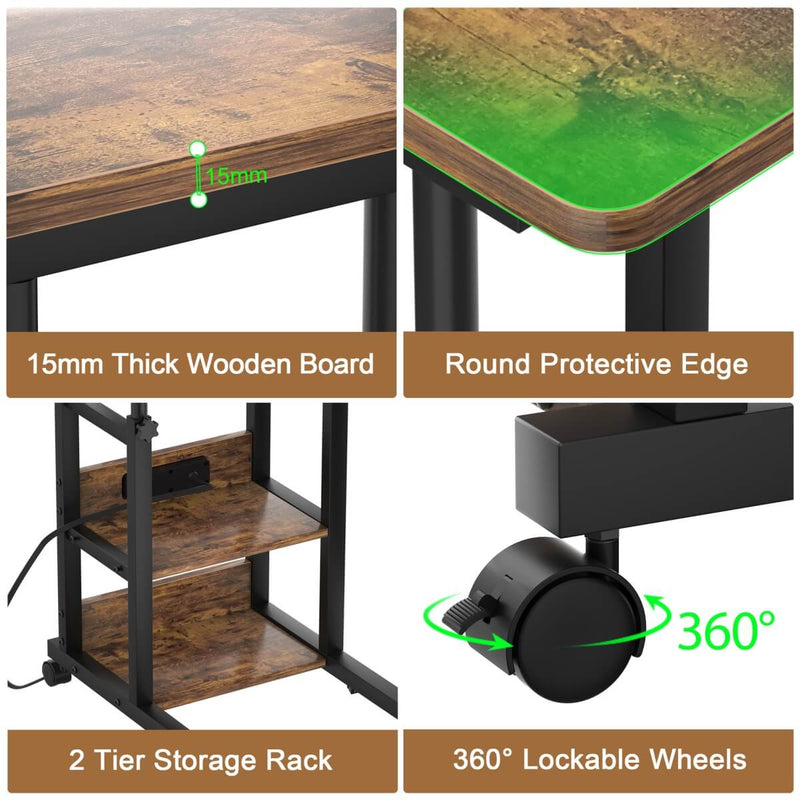 Height Adjustable C-Shaped Table with USB Port and Wheels
