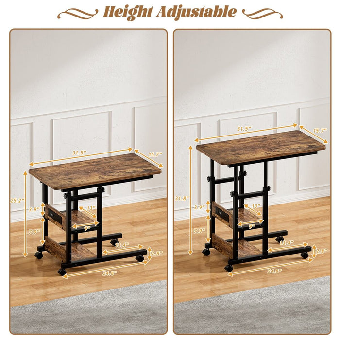 Height Adjustable C-Shaped Table with USB Port and Wheels