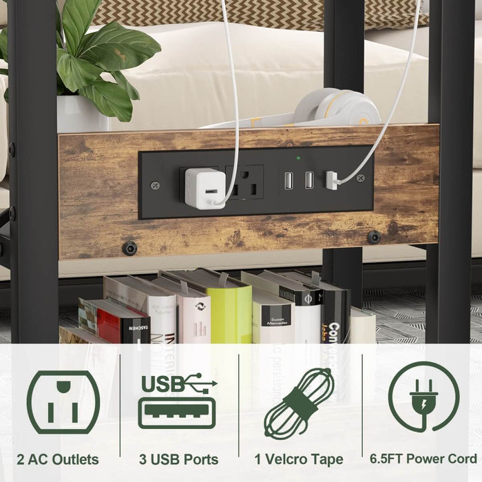 Height Adjustable C-Shaped Table with USB Port and Wheels