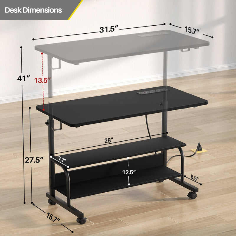 Height Adjustable Computer Desk with Charging Station