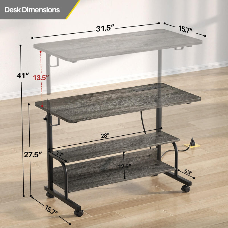 Height Adjustable Computer Desk with Charging Station