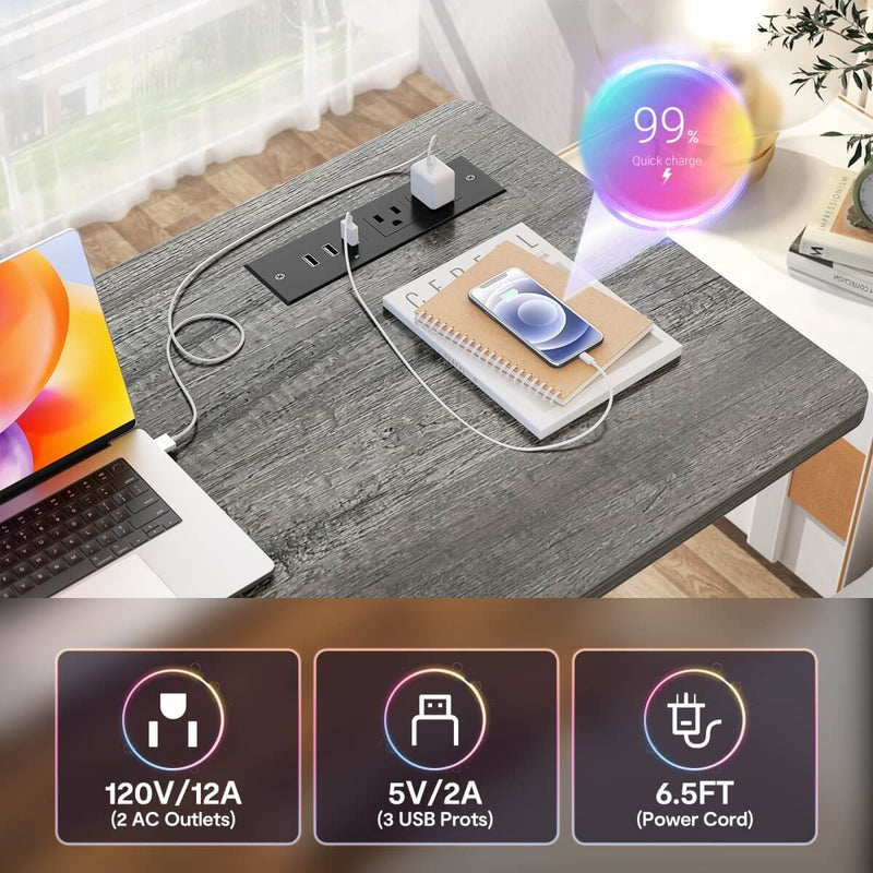 Height Adjustable Computer Desk with Charging Station