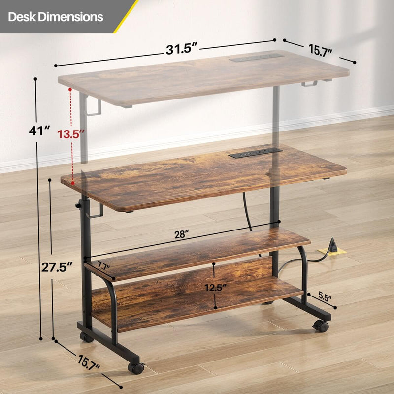 Height Adjustable Computer Desk with Charging Station