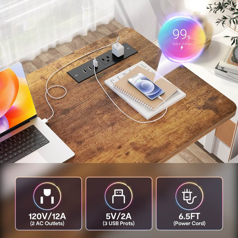 Height Adjustable Computer Desk with Charging Station