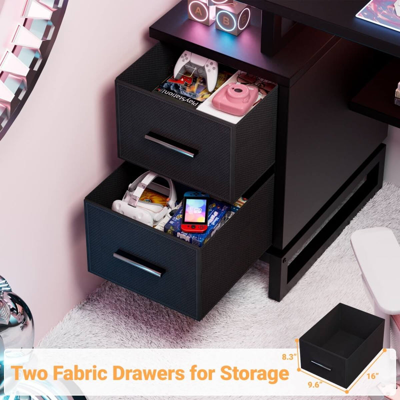 Computer Desk with Power Outlets and Fabric Drawers