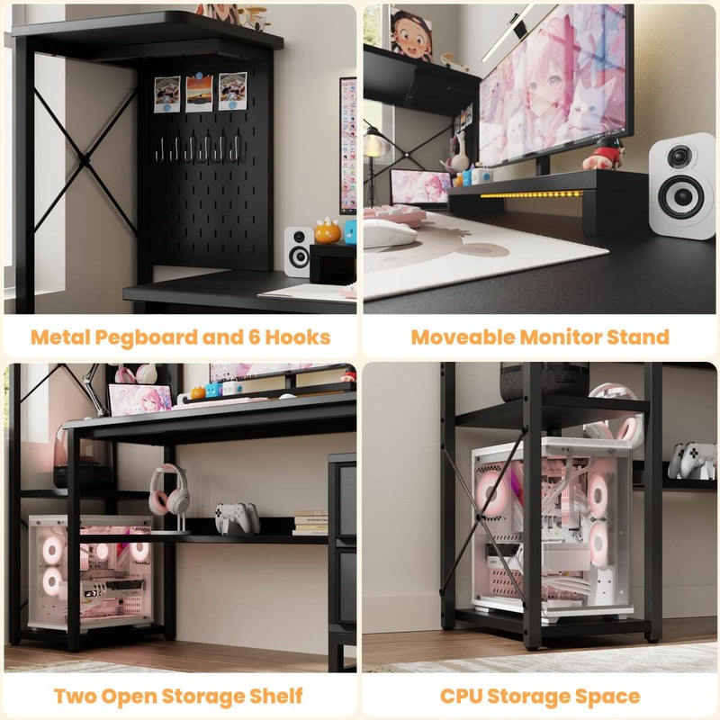 Computer Desk with Power Outlets and Fabric Drawers