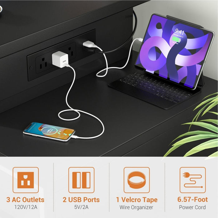 Computer Desk with Power Outlets and Fabric Drawers