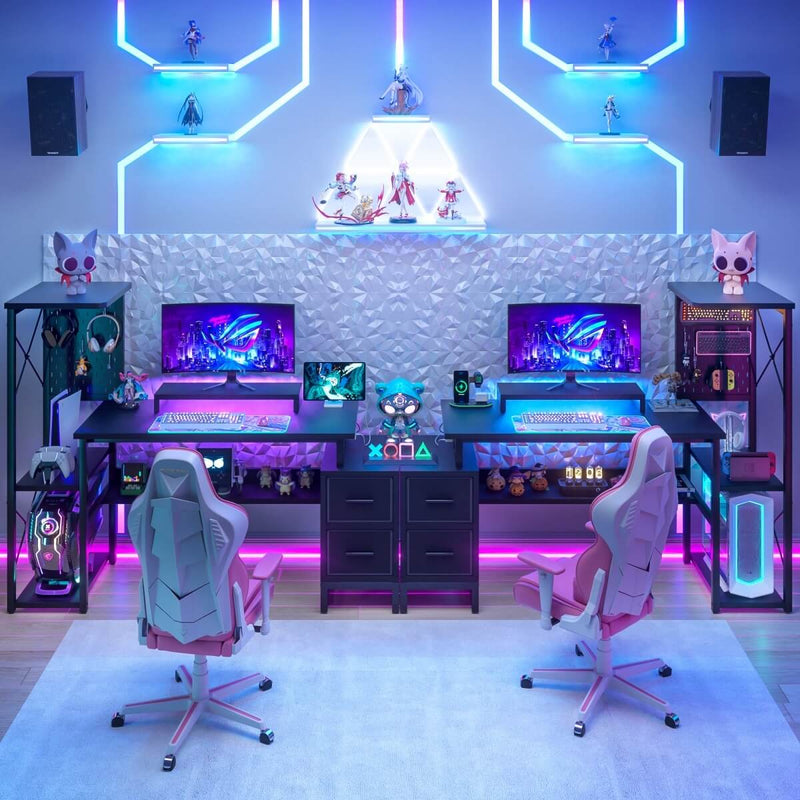 Computer Desk with Power Outlets and Fabric Drawers