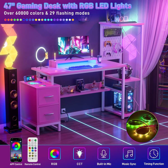 Computer Desk with Power Outlets and Fabric Drawers